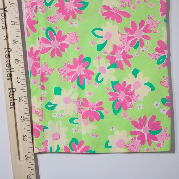 VTG Lilly Pulitzer White Label Crop Pants Green Pink Rhinoceros Flowers Women 2 - Picture 10 of 11